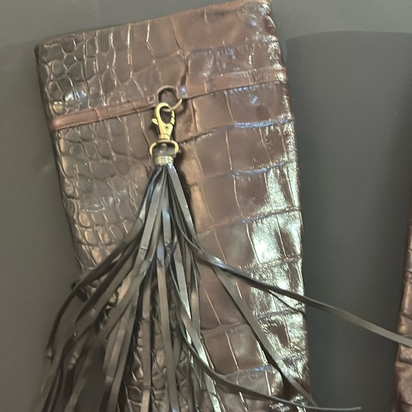 Charles David Brown Crocodile Knee Boots with Tassel - Picture 3 of 17